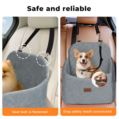 Skylos Pet Booster Dog Car Seat Safe Travel Carrier Bed Bag Basket Puppy Grey
