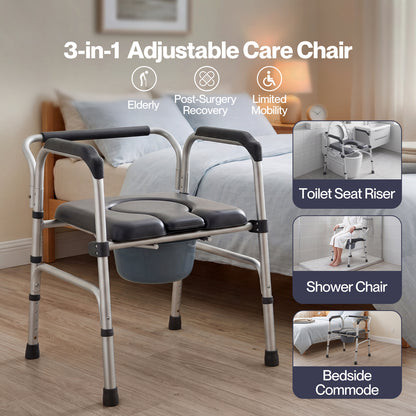 Levede 3 in 1 Commode Chair Folding Shower Chair Toilet Seat Riser Adjustable