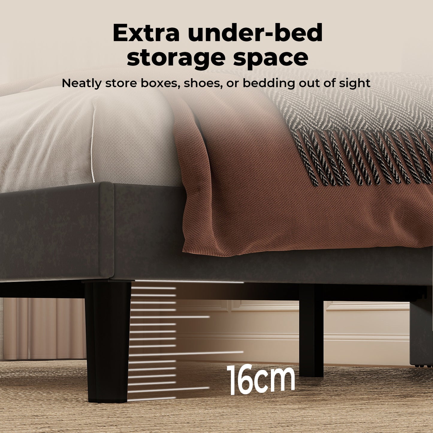 Levede King Upholstered Bed Frame Linen Fabric Platform Base Scalloped Headboard
