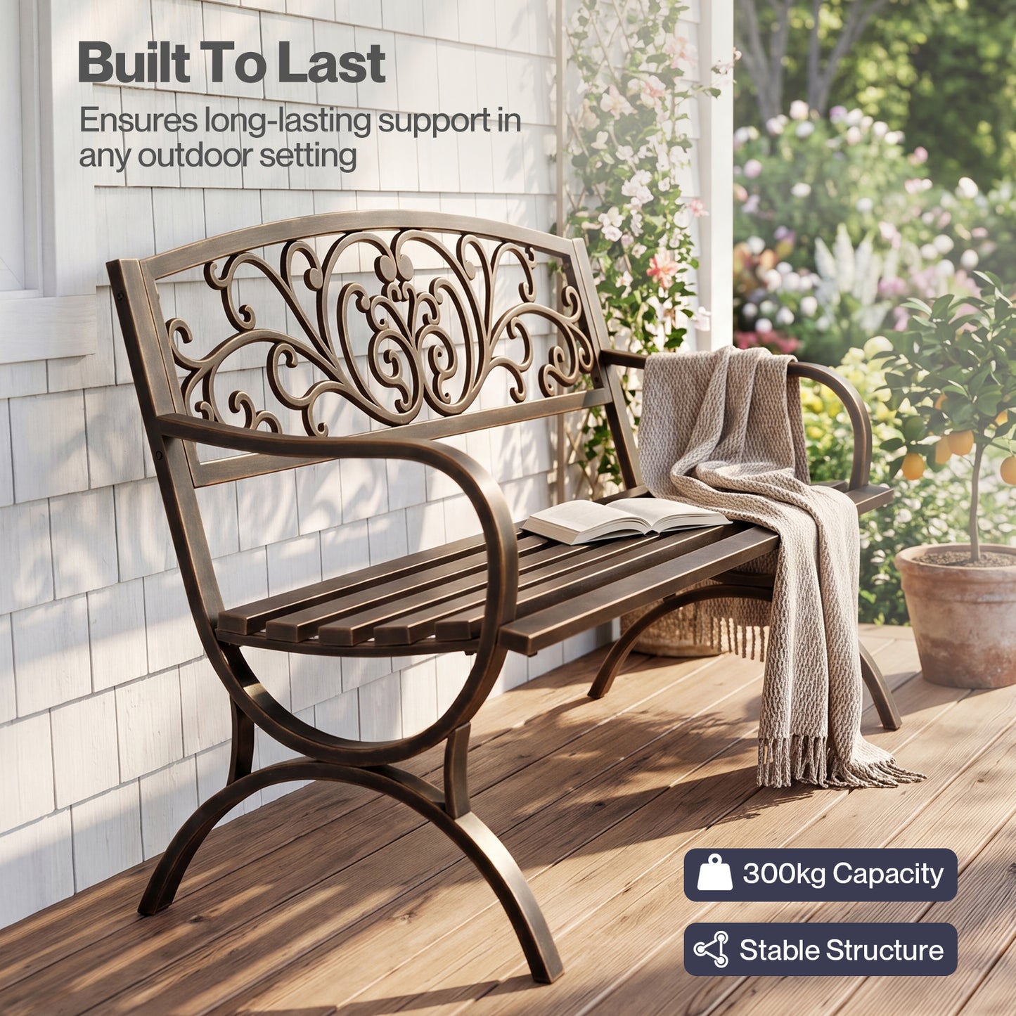 Levede Garden Bench Butterfly Cast Iron Outdoor Bench 300kg Metal Bronze