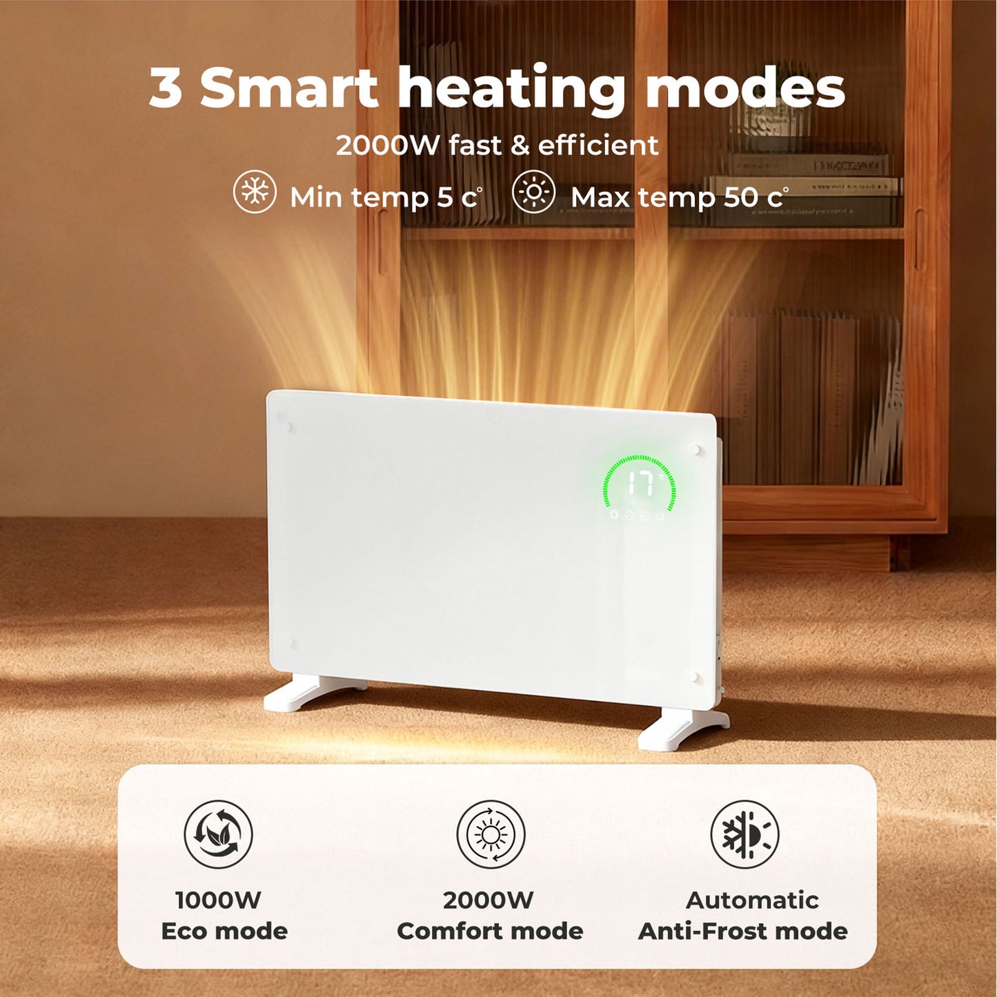 Spector Electric Panel Heater 2000W Radiator Wall Mounted Freestanding White