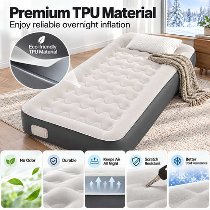 Lavio Inflatable Mattress TPU Airbed Rechargeable Pump Single Camp Bed Grey