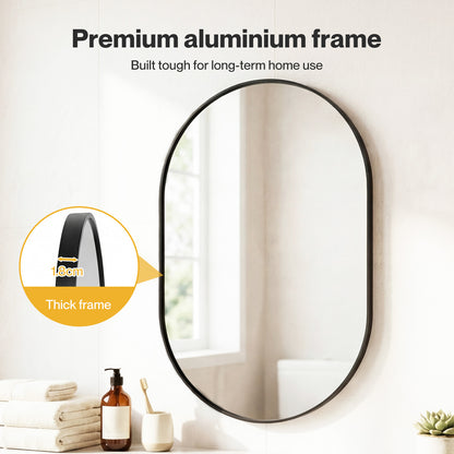 Yezi Wall Mirror 50x70cm Oval Bathroom Bedroom Vanity Make-up Mirror Aluminium