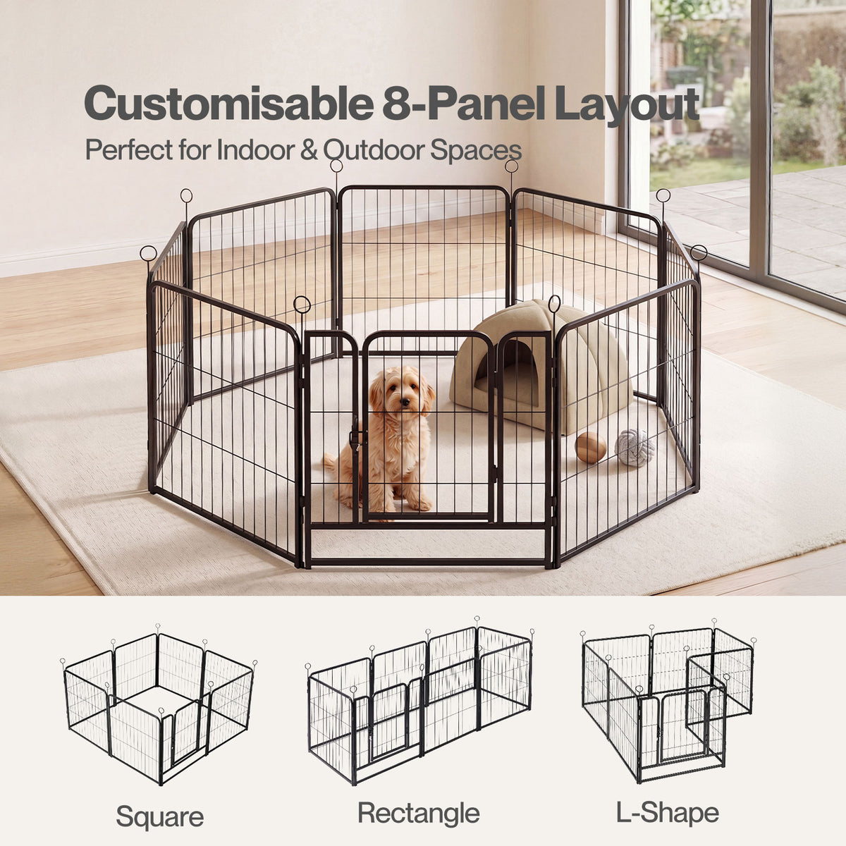 Skylos Dog Pen 8 Pcs Steel 60cm Foldable Indoor Outdoor Pet Enclosure Black