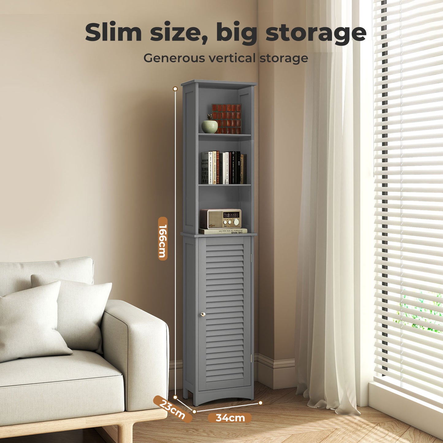 Levede Tall Bathroom Cabinet Slim Freestanding Bathroom Storage Cupboard Unit