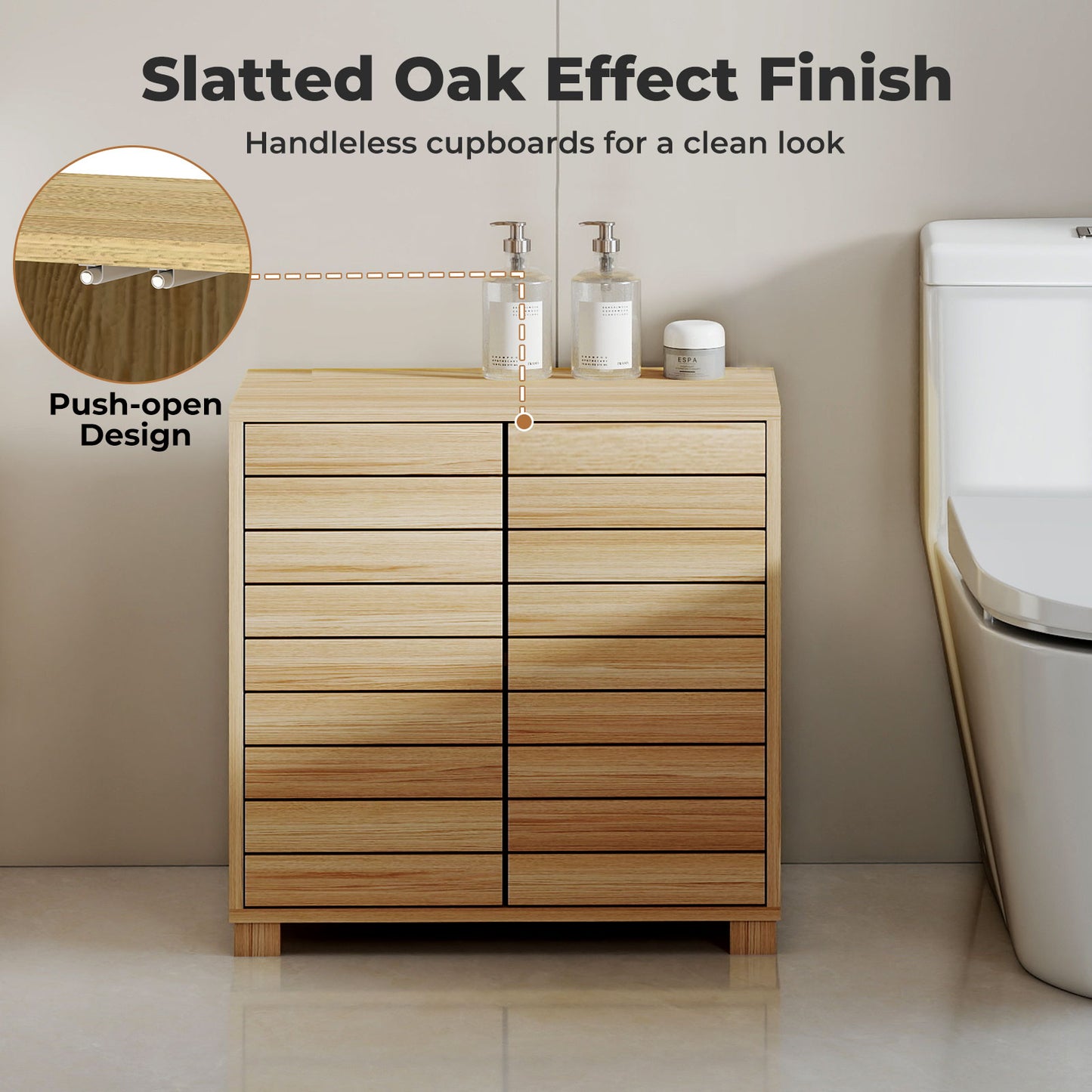Levede Bathroom Floor Storage Cabinet 2-Tier Adjustable Shelf Cupboard Oak Style