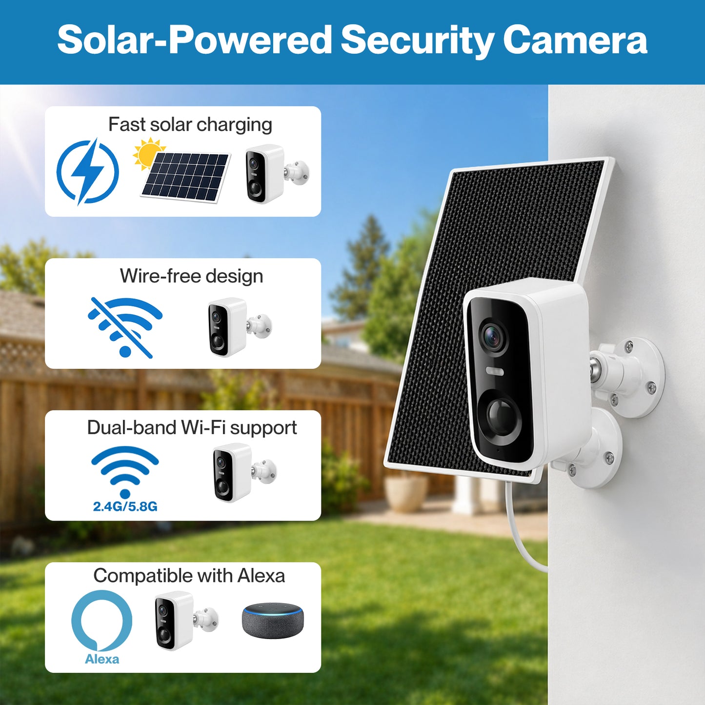 Spector 2K Wireless Security Camera Solar Powered WiFi AI Detection Outdoor PIR