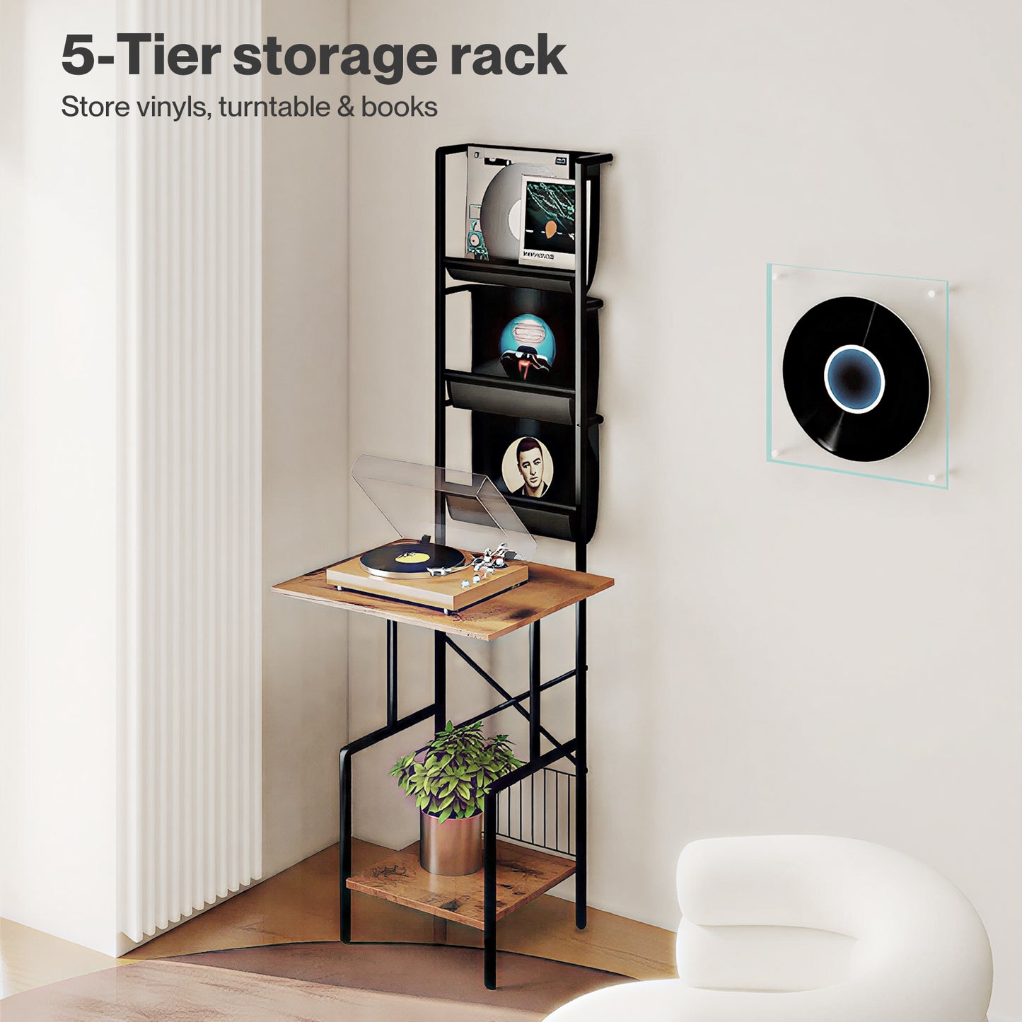 Levede Record Stand Player Display Storage Shelf Cabinet 2 Shelves 3 Racks