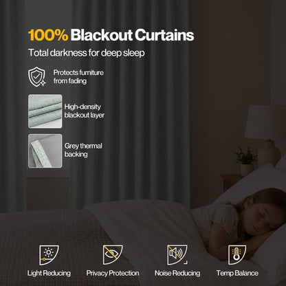 Marlow 100% Blackout Curtains Thermal Linen Look Pair Ready Made 52x84 in Green
