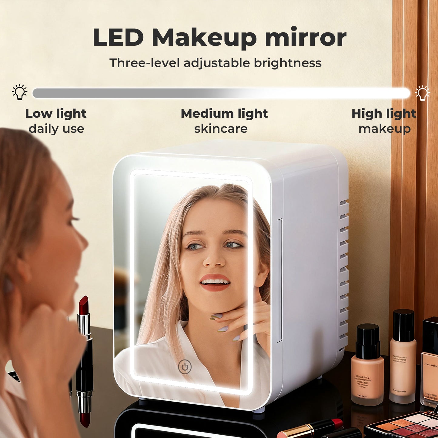 Spector Mini Fridge 5L Portable Small Cooler Warmer LED Makeup Mirror Car Home