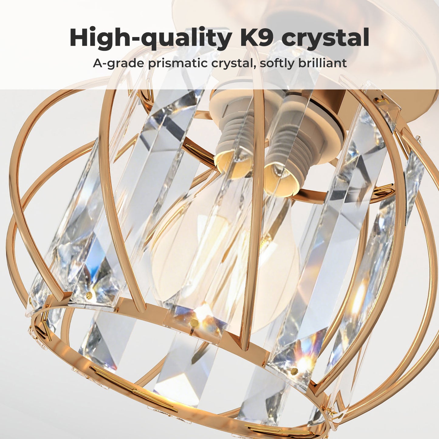 Emitto Crystal Ceiling Light Semi Flush Mount Chandelier Modern Hallway Gold