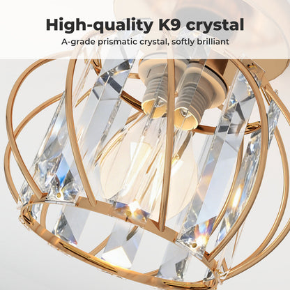 Emitto Crystal Ceiling Light Semi Flush Mount Chandelier Modern Hallway Gold