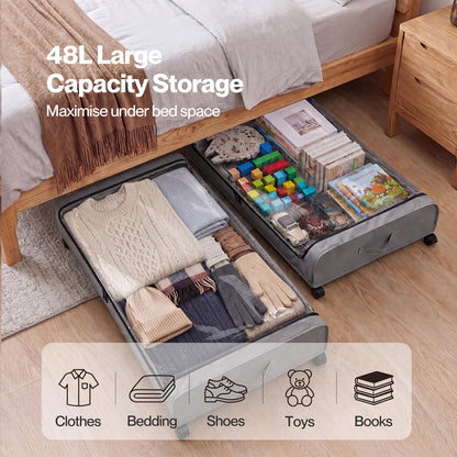 Levede Under Bed Storage Boxes with Lids  46L x2  Rolling  Grey  Oxford