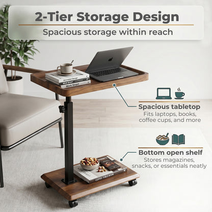 Levede C Shaped Side Table Height Adjustable Rolling 360° Swivel Top End Table