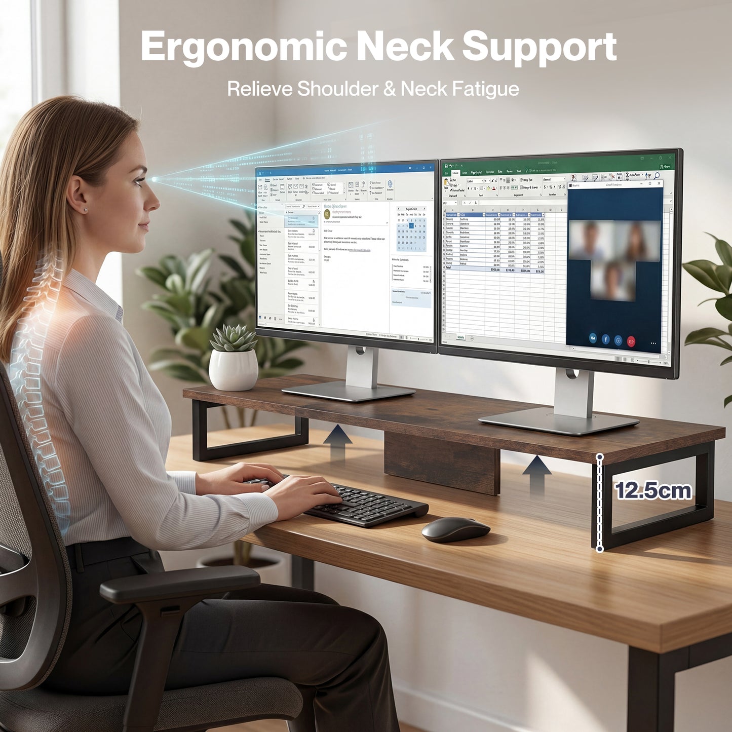 Levede Monitor Stand Riser Dual Computer Screen Desk Shelf for Home Office Steel