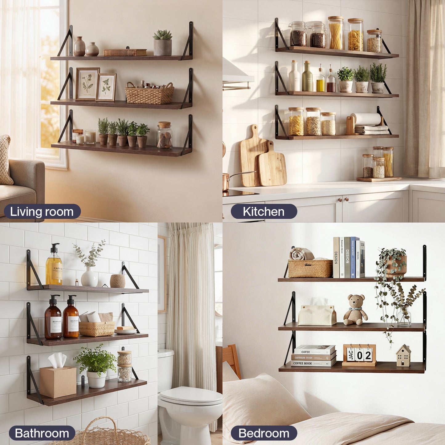 Levede Floating Shelf Set of 3 Wall Mounted Shelves Storage Display Rustic 60cm
