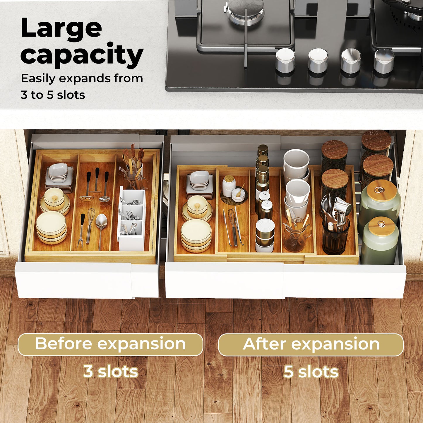 Toque Cutlery Tray Kitchen Drawer Organiser Extendable Bamboo Utensils Storage