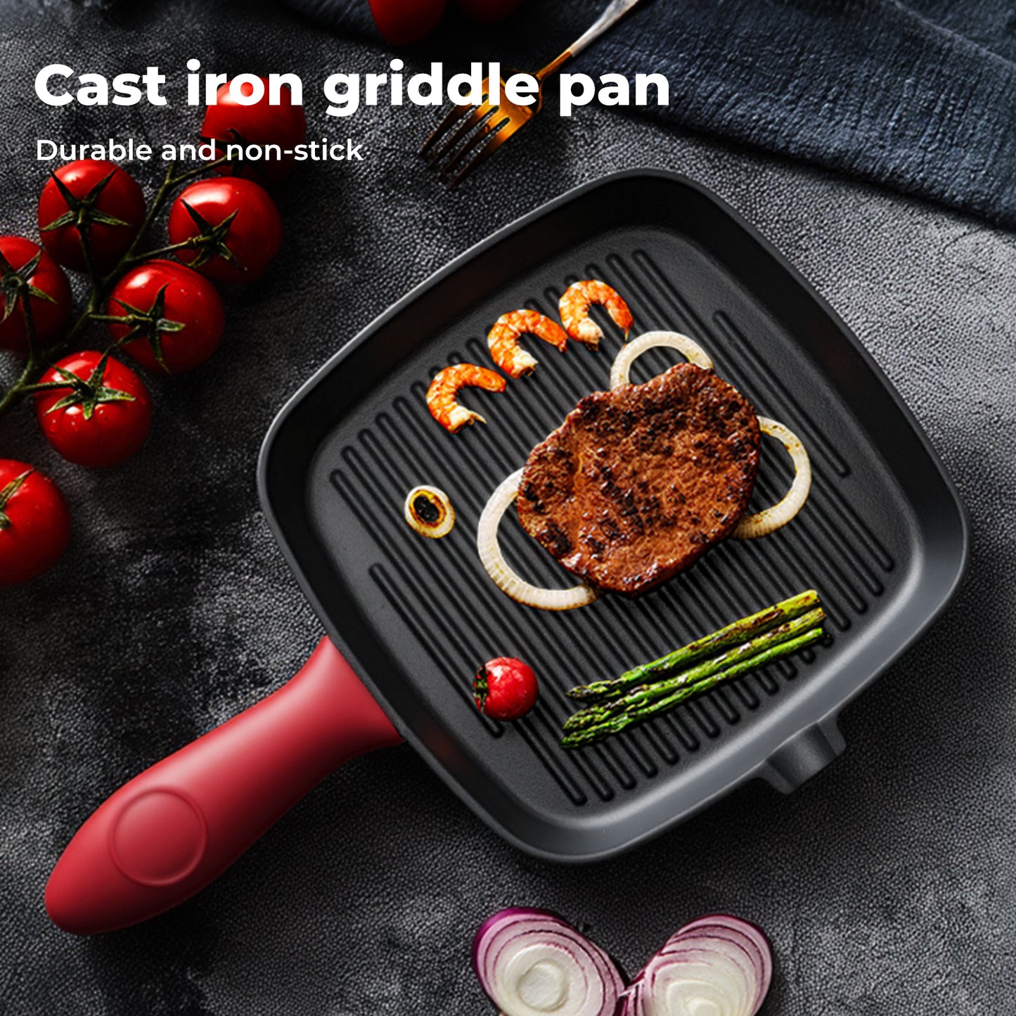 Toque Cast Iron Griddle Grill Pan Square Skillet BBQ Non‑Stick Frying Cookware