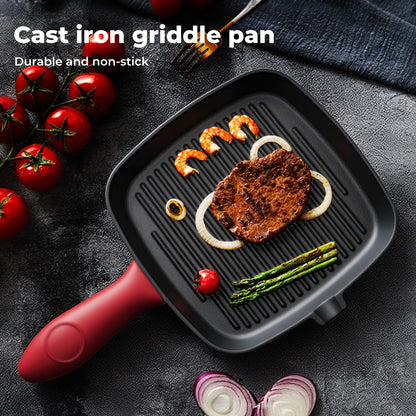 Toque Cast Iron Griddle Grill Pan Square Skillet BBQ Non‑Stick Frying Cookware