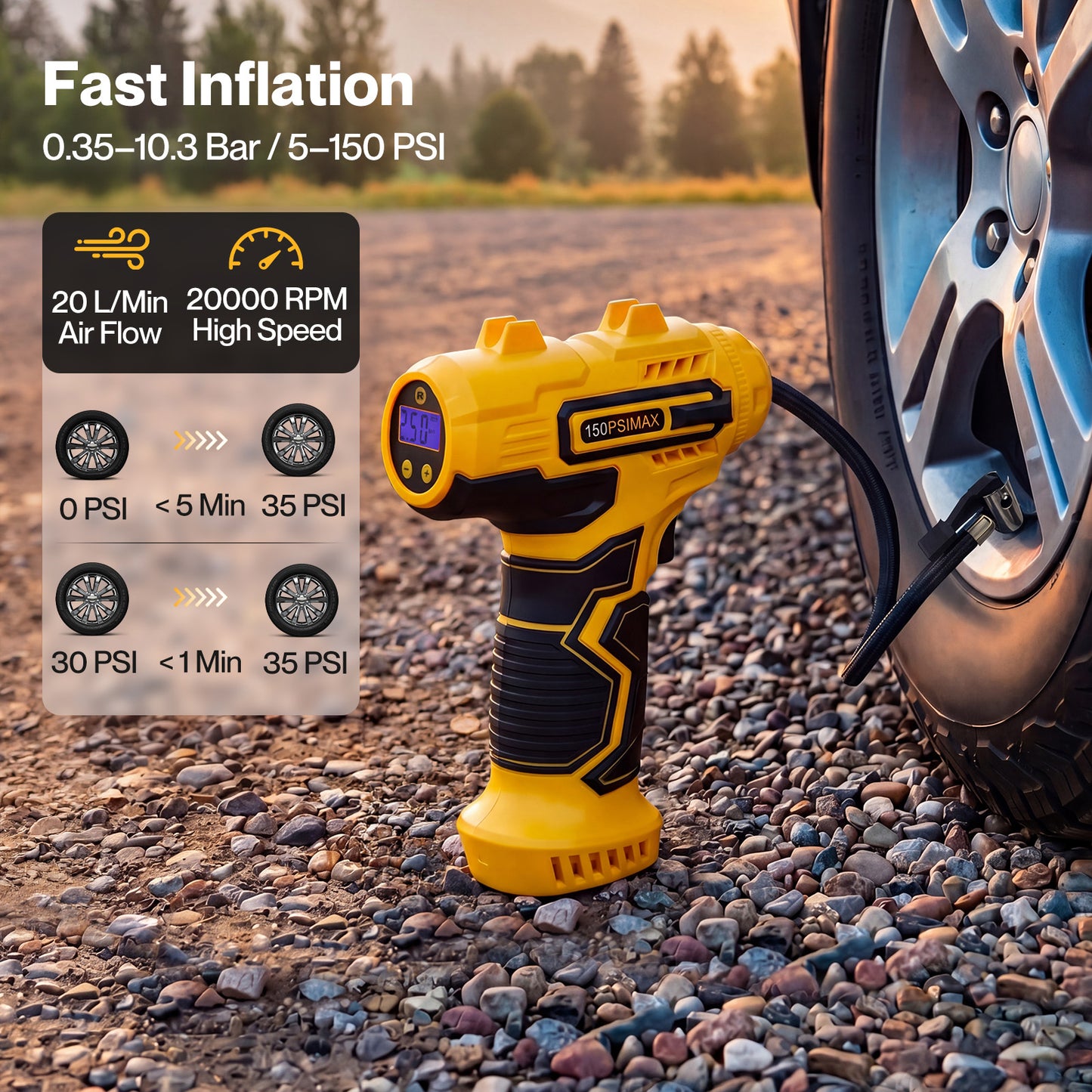 Traderight Car Tyre Inflator Cordless Air Compressor 150PSI Portable Tyre Pump