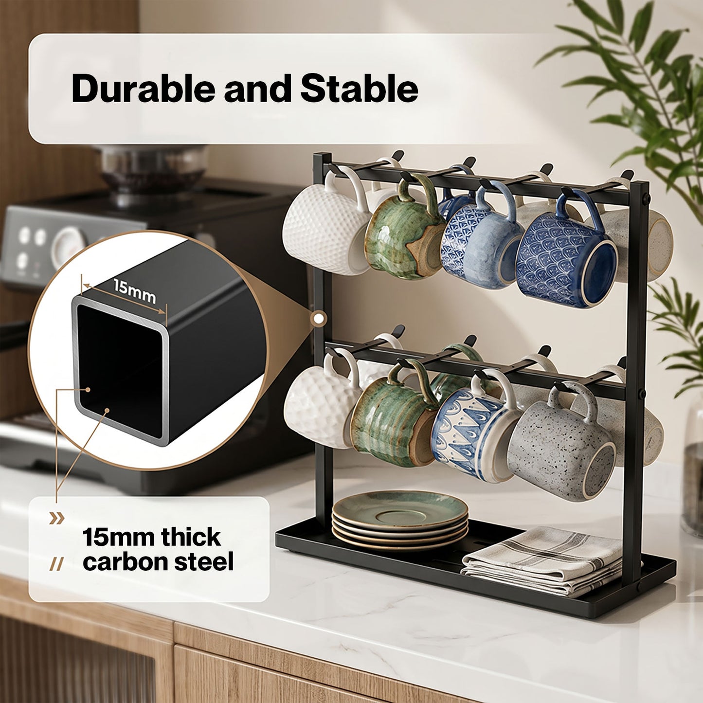 Levede Mug Holder Stand Countertop Coffee Cup Rack Storage Organiser 16 Hooks
