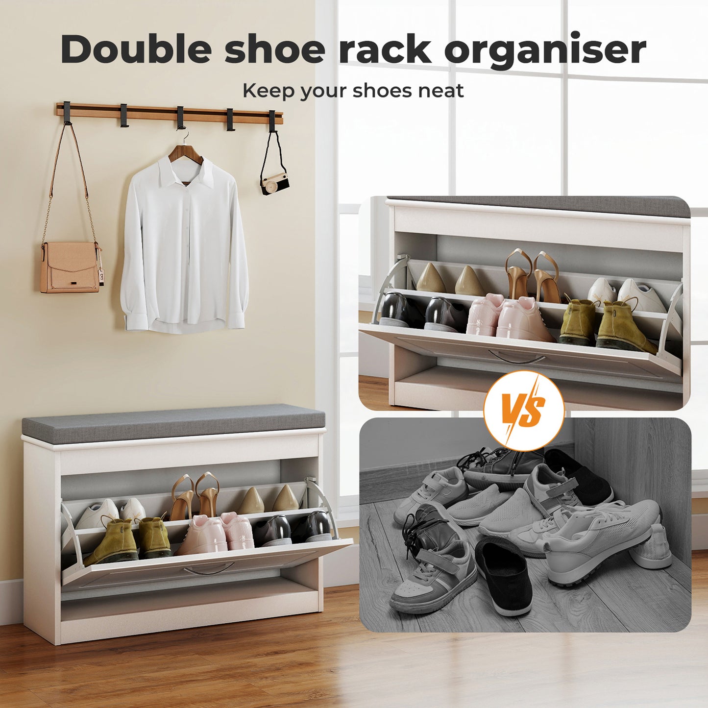 Levede Slim Shoe Storage Cabinet White Hallway Shoe Bench Organiser Unit 75cm