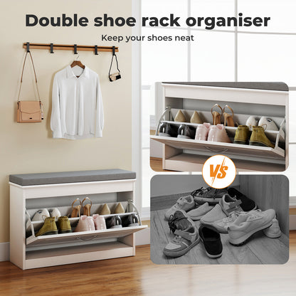 Levede Slim Shoe Storage Cabinet White Hallway Shoe Bench Organiser Unit 75cm