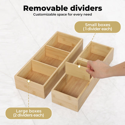 Toque 5 Pcs Bamboo Drawer Organizer Multi-Use Storage Box with Removable Divider