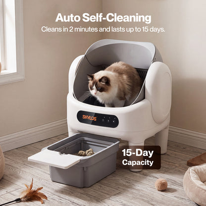Skylos Cat Litter Tray Self Cleaning App Control Quiet for Multi Cats White