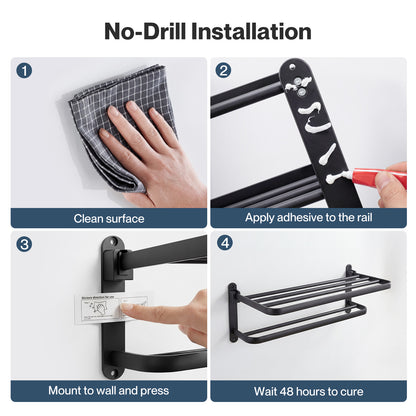 Levede Towel Holder with 2 Bars Wall Mounted No Drill Bathroom Shelf Black