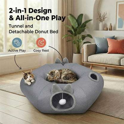 Skylos Foldable Cat Tunnel Bed Interactive Donut Toy for Indoor Cats Kittens