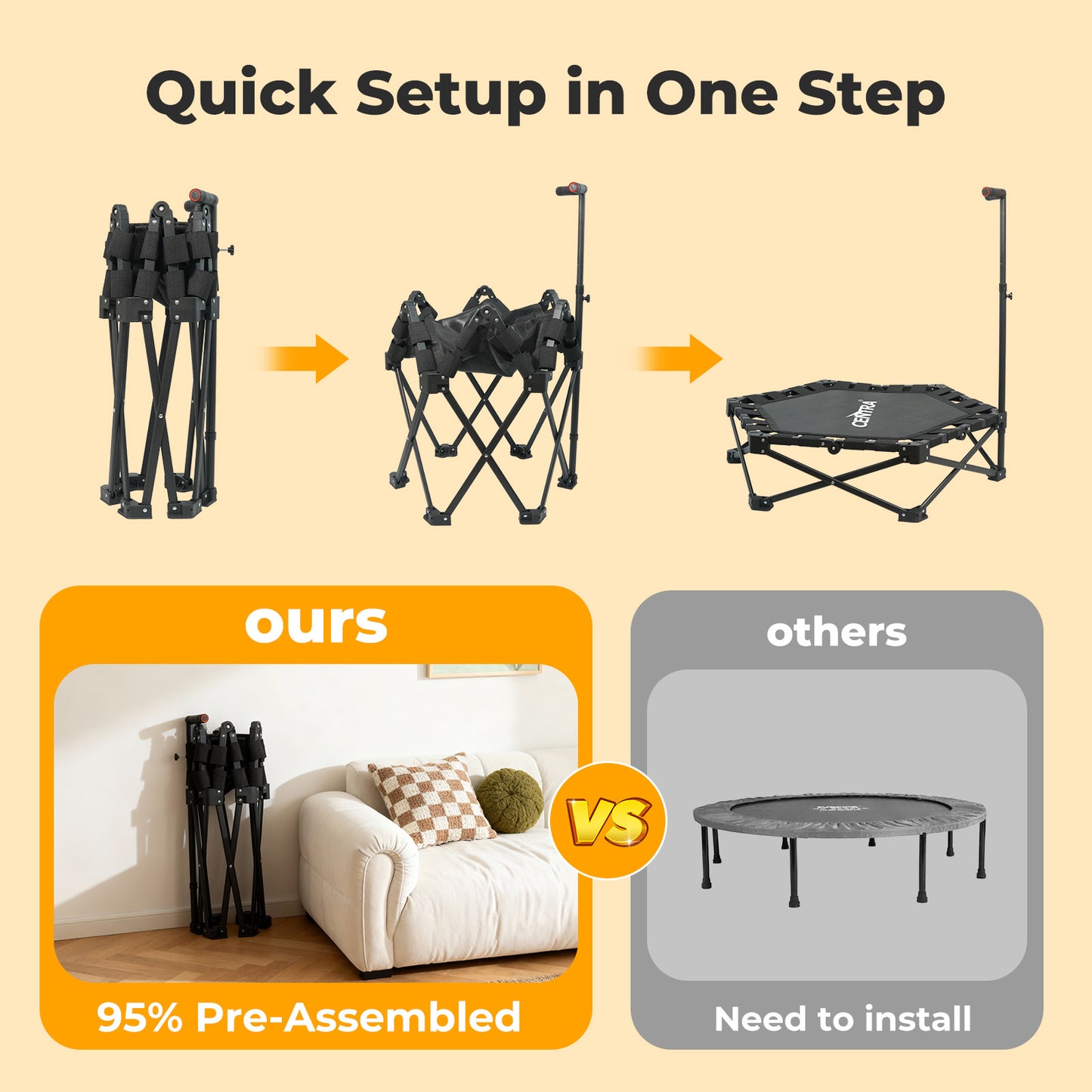 Centra 42 inch Trampoline Handrail Rebounder Folding Fitness Exercise Home