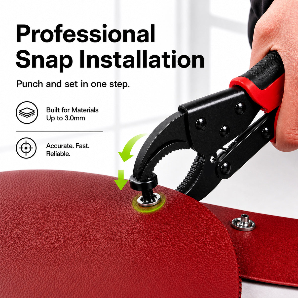 Snap Fastener Kit Adjustable Press Tool for Boat Covers Leather Cloths Red