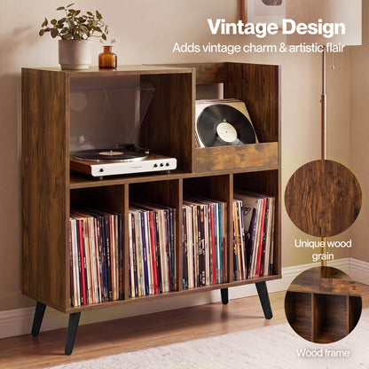 Levede Record Player Stand 300+ Album Storage Turntable Cabinet Rubber Wood Antique Brown
