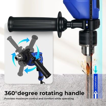 Traderight Electric Hammer Drill 13mm Chuck Powerful Variable Speed Corded DIY