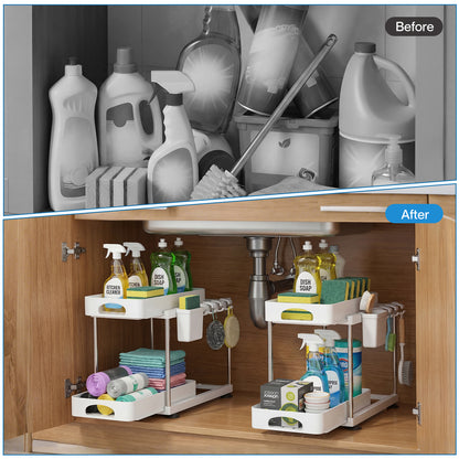 Toque Under Sink Organiser Two Slide-Out Drawers Kitchen Storage 2pcs White