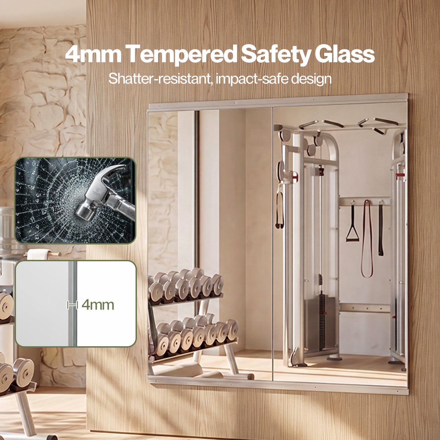 Yezi Home Gym Mirrors Wall Mounted Large Full Body Mirror 2 PCS 120cm x 60cm