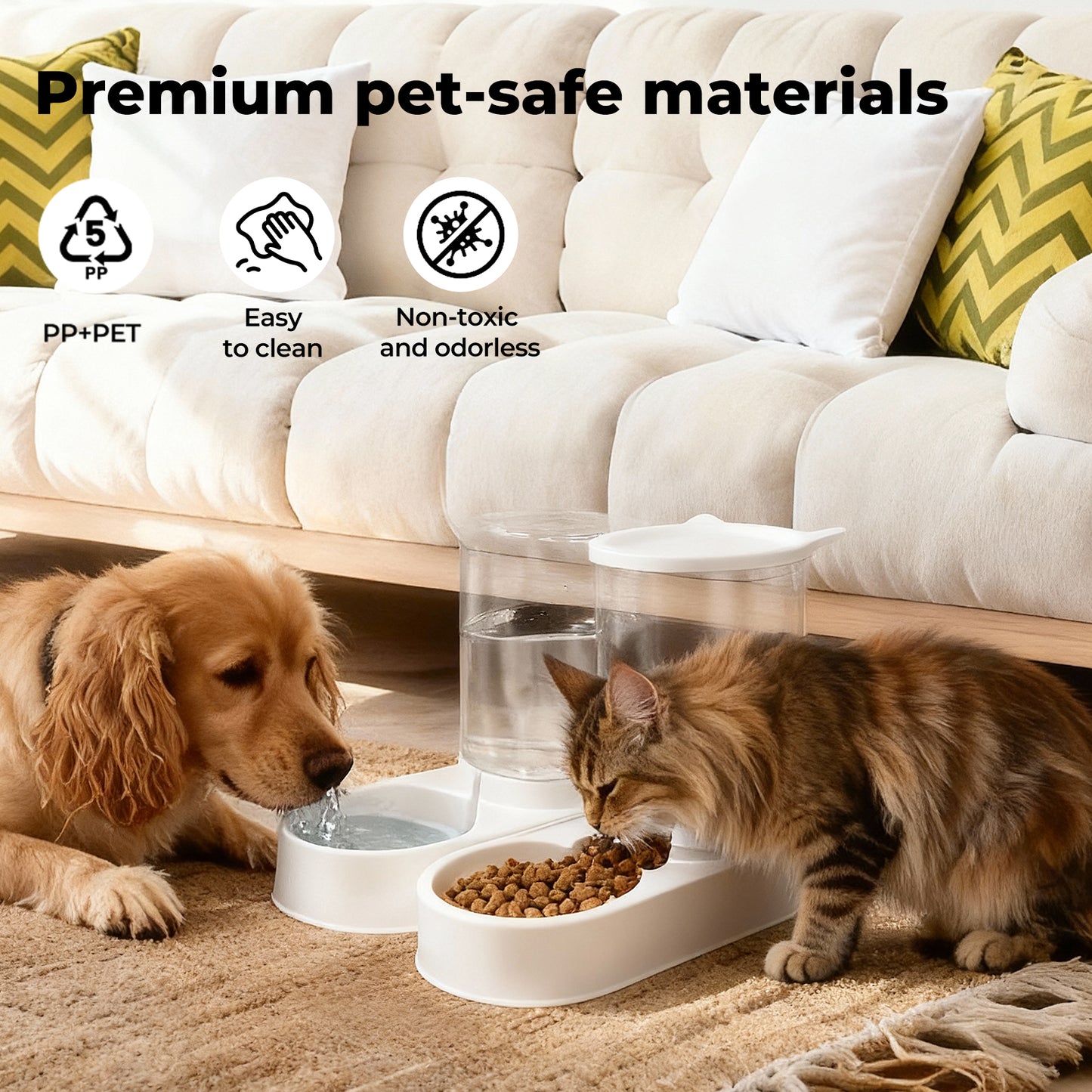 Skylos 2 Packs Automatic Food Feeder Waterer Set 3.2L Plastic Dispenser Dog Cat