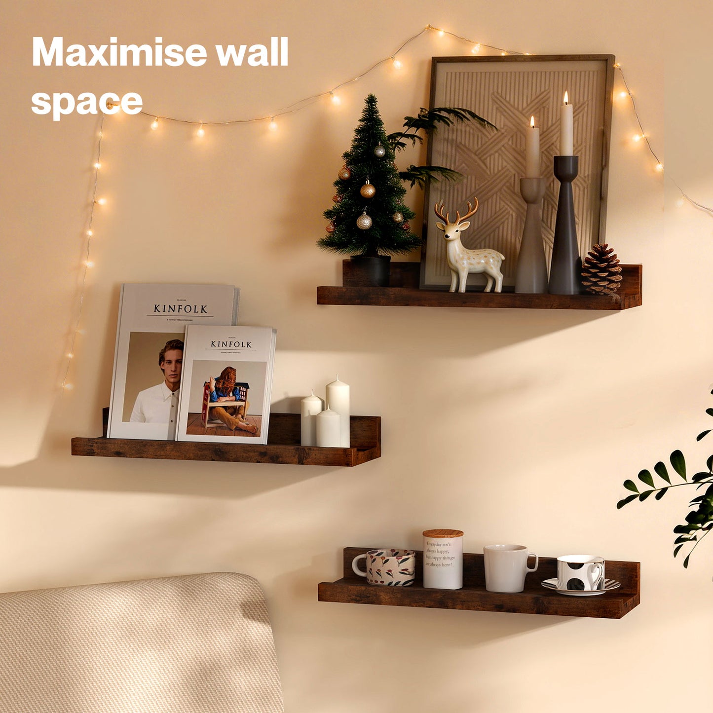 Levede Rustic Floating Shelves Set 3 Wall Mounted Display Shelf Wood Storage