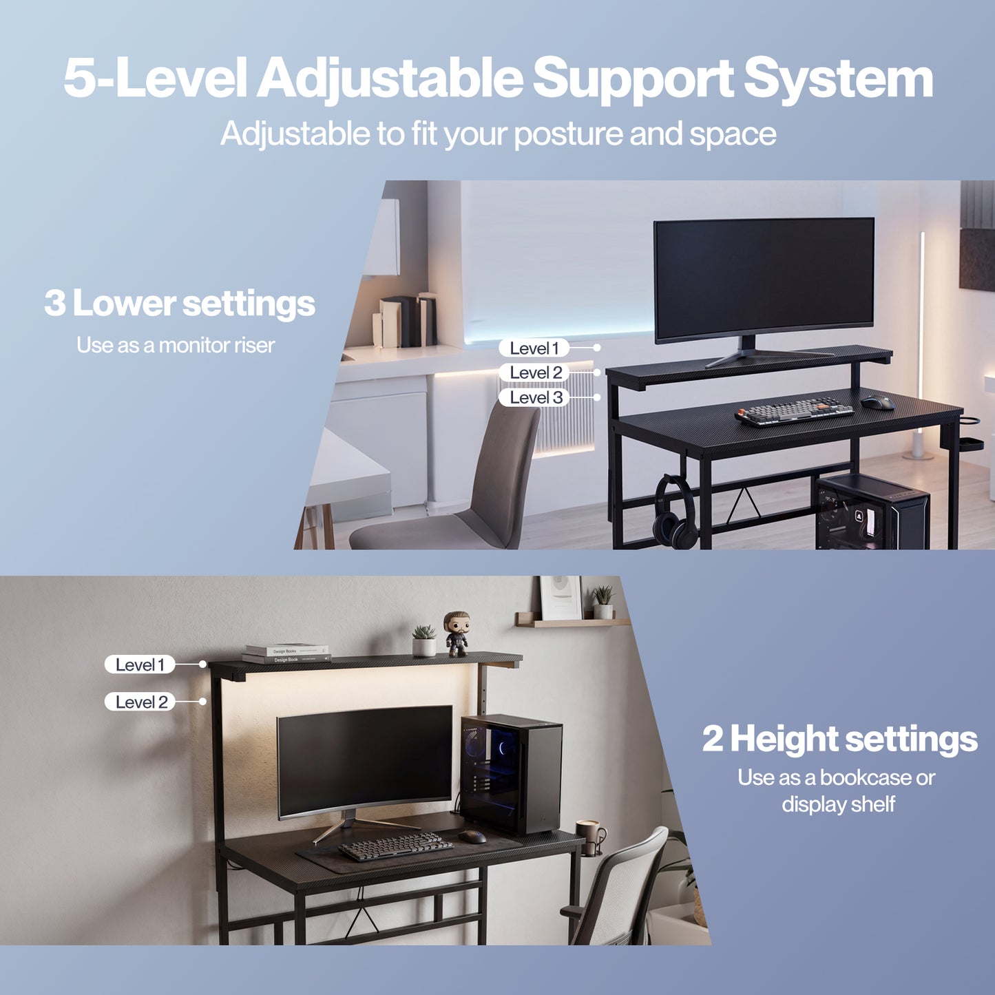 Levede Compact Gaming Desk PC Computer Table with Adjustable Monitor Shelf 80cm