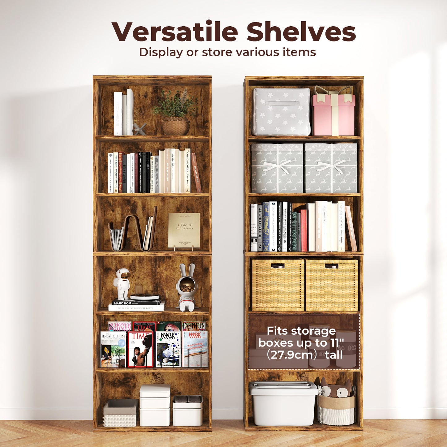 Levede 6 Tier Bookcase Shelves Storage Tall Bookshelf Organizer Display Home