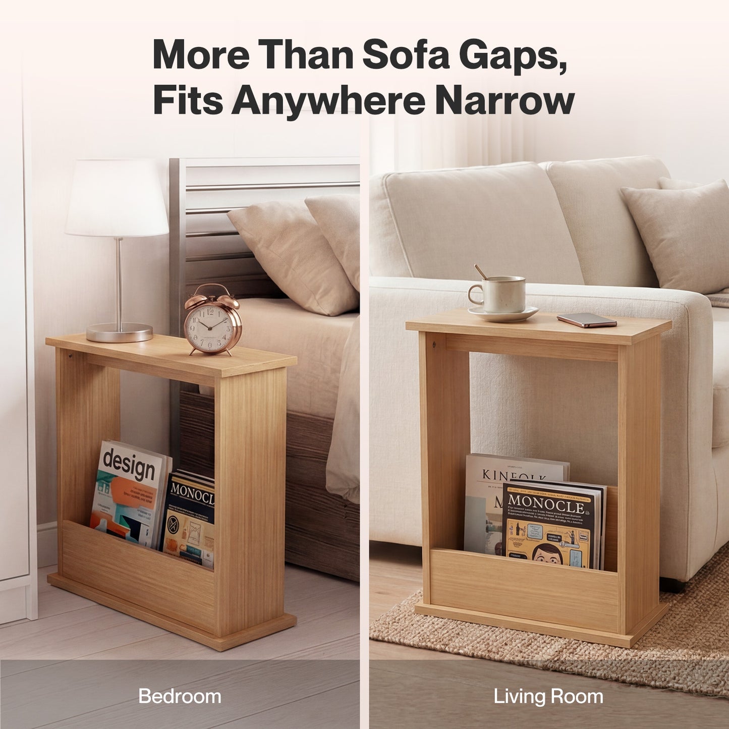 Levede Side Table Slim Storage Magazine Rack Sofa End Table Small Space Oak