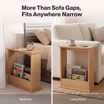 Levede Side Table Slim Storage Magazine Rack Sofa End Table Small Space Oak