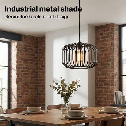 Emitto Industrial Ceiling Pendant Light Shade Black Metal Cage Lamp Shade 28.5cm