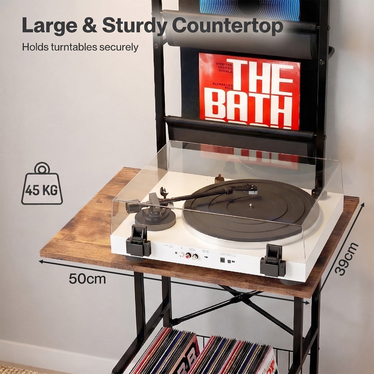 Levede Record Stand Player Display Storage Shelf Cabinet 2 Shelves 3 Racks