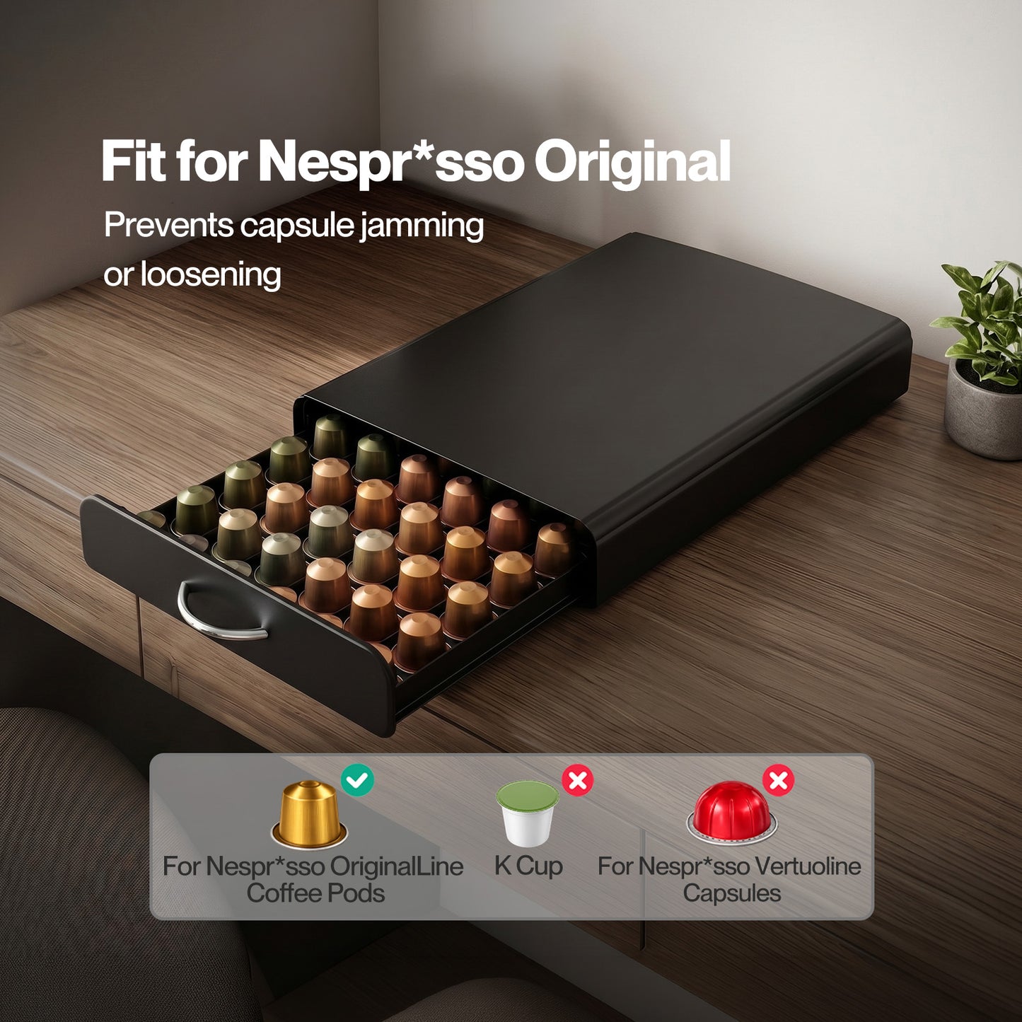 TOQUE Coffee Pod Holder Drawer for Nespresso Capsules 60 Pod Storage Stand Rack