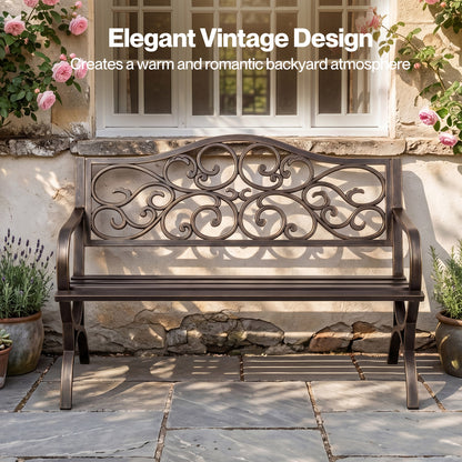 Levede Garden Bench Outdoor Bench 300kg Metal Floral Pattern Bronze