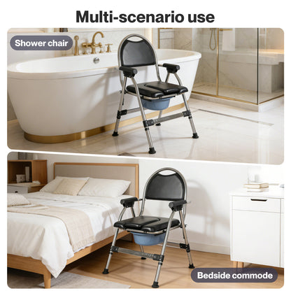 Levede Folding Commode Chair Adjustable Height Bedside Toilet Shower Seat 150kg