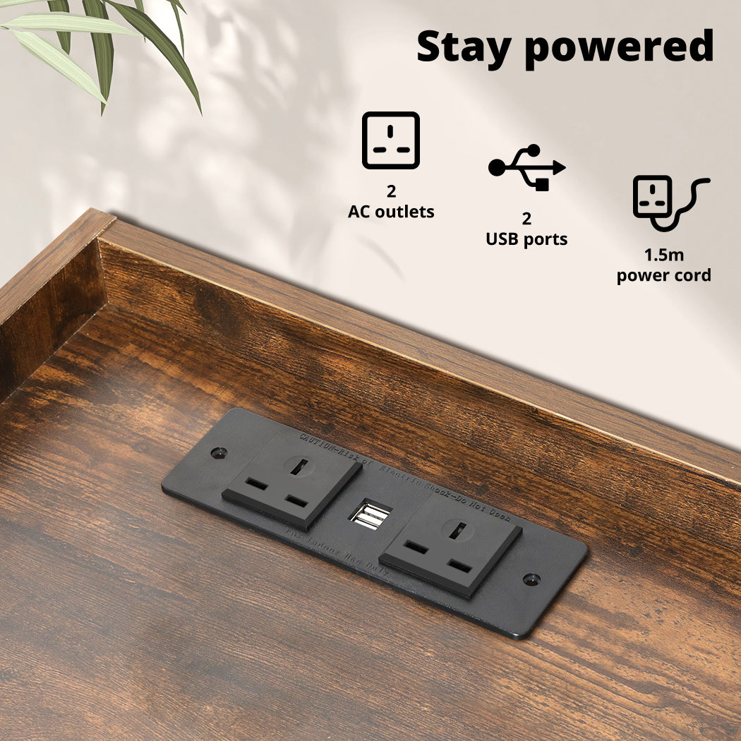Levede Bedside Table Nightstand USB Charger Outlet RGB LED 3 Drawers Oak
