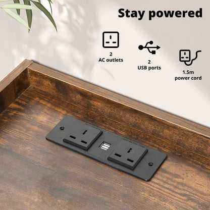 Levede Bedside Table Nightstand USB Charger Outlet RGB LED 3 Drawers Oak